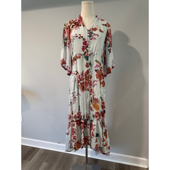 Lula Soul Monet Dress – Aqua Floral, Size XS, Button Front & Ruffle Hem *flaw - Picture 2 of 8